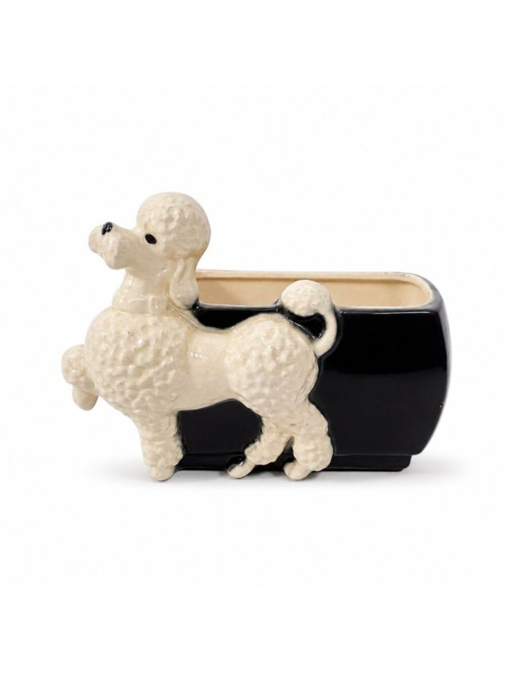 Flower Planter Poodle Royal Copley Prancing Walking Black White Hand Painted Mid